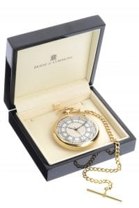 House of Commons dial gold-plated pocket watch in its bespoke presentation box
