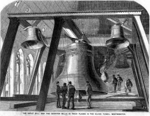 An 1852 illustration of the Great Bell and the Quarter Bells in the clock tower at Westminster,