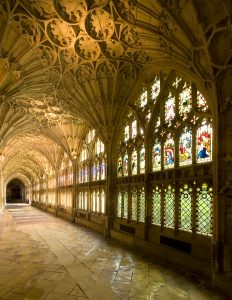 The medieval cloisters at Gloucester Cathedral