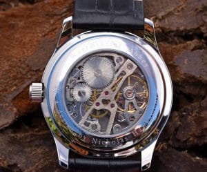 The case back of the Hawksmoor Watch by Mallards