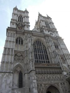 The West Front of Westminster Abbey, showing the Hawksmoor clock.
